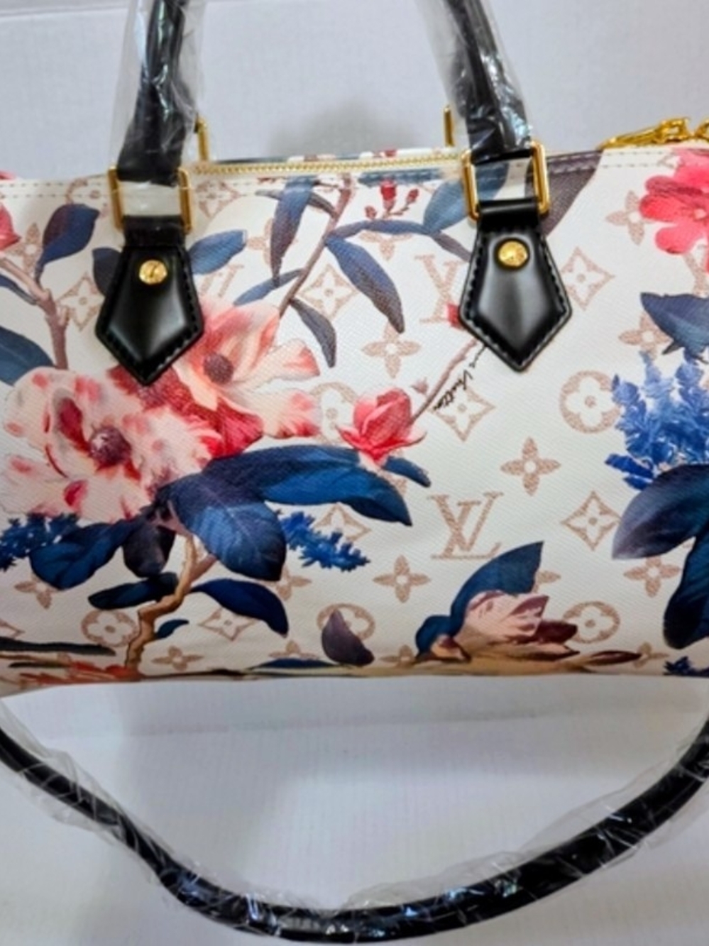Floral Monogram Satchel - White, Blue & Pink